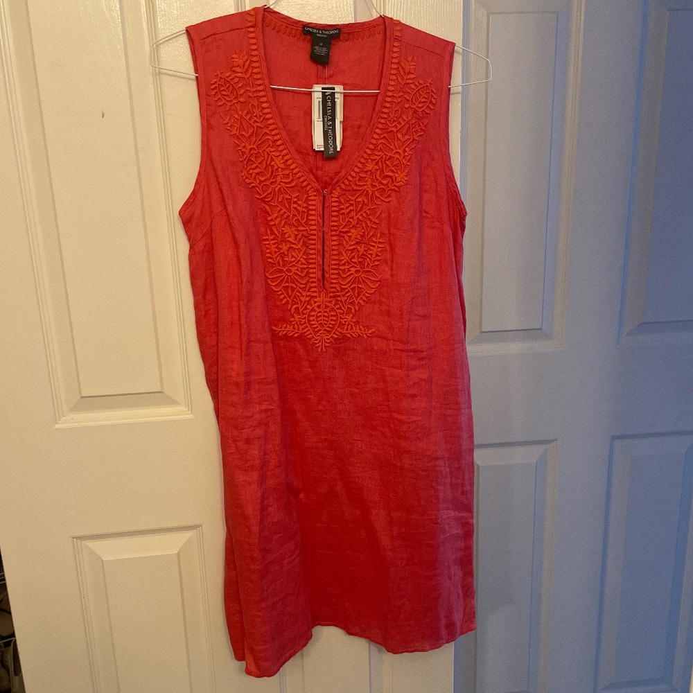 Chelsea & Theodore sleeveless linen dress, NWT, size M, raspberry color